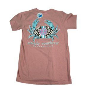 Simply Southern T-Shirt Womens S Small Dusty Pink Crab Animal Print Blue